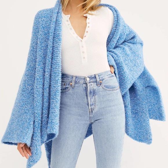 Free People Sweaters - Free People Blue BFF Fuzzy Cardigan NWT